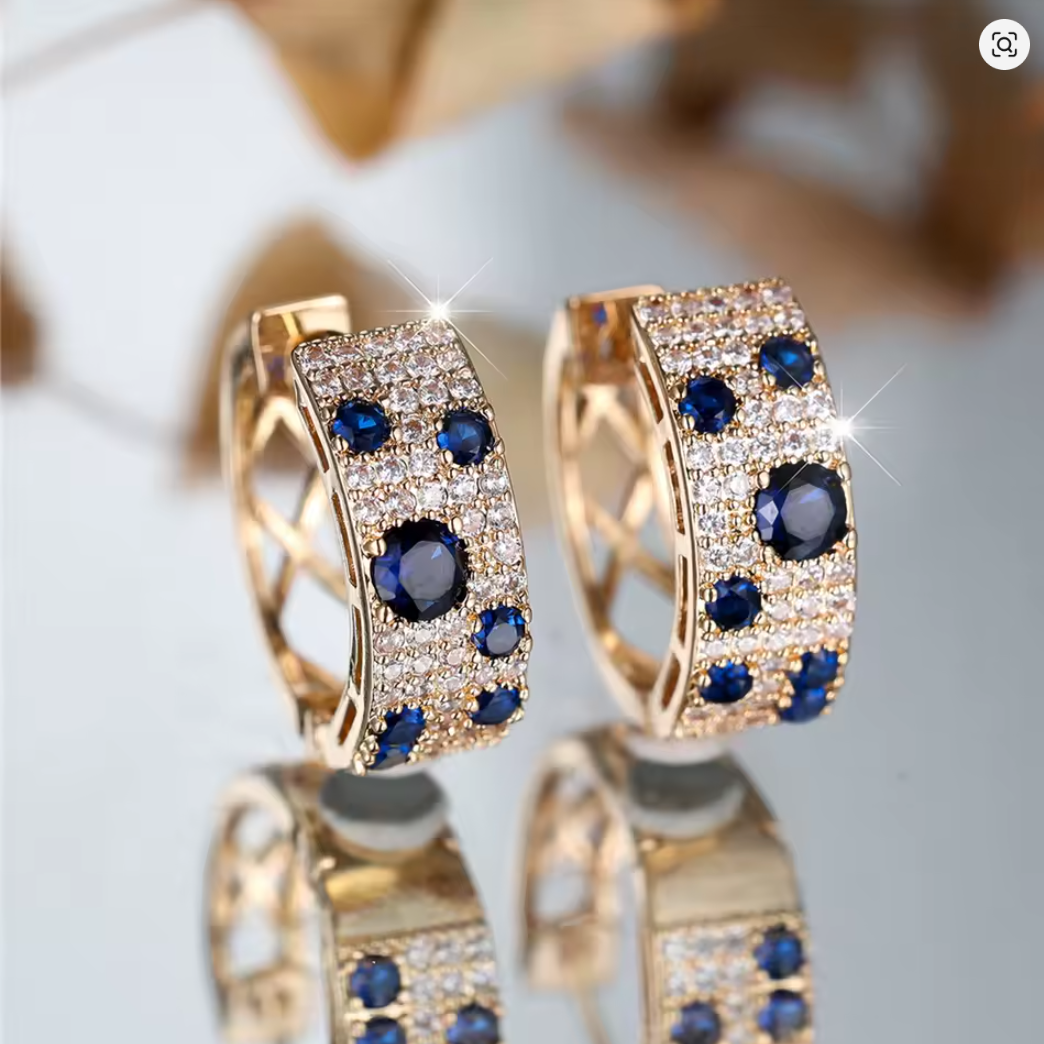Aretes plata/oro con piedras azules