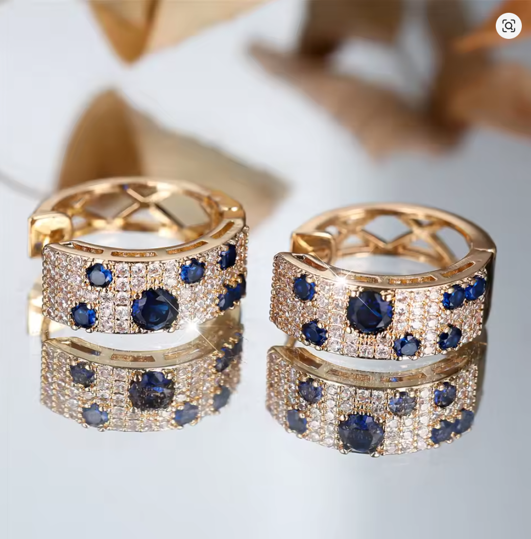 Aretes plata/oro con piedras azules