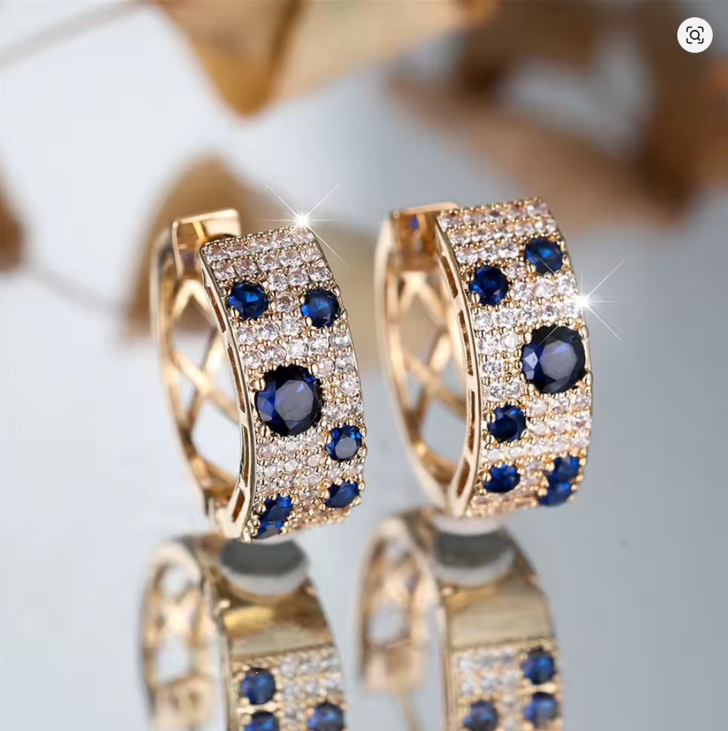 Aretes plata/oro con piedras azules